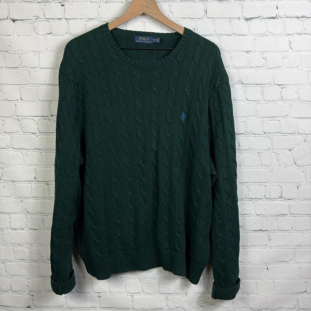 Polo by Ralph Lauren Men's Dark Green Cable Knit Crewneck Sweater Xxl